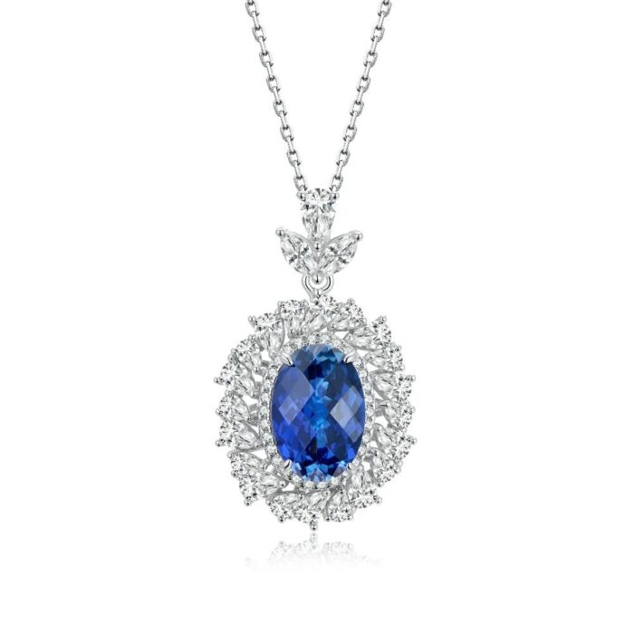 925 Silver Lab-Created Blue Sapphire Necklace - Model ZHF-R1337B - Image 1