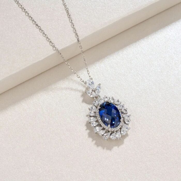 925 Silver Lab-Created Blue Sapphire Necklace - Model ZHF-R1337B - Image 2