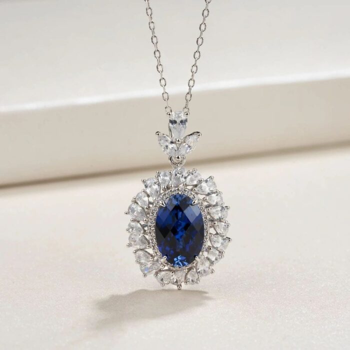 925 Silver Lab-Created Blue Sapphire Necklace - Model ZHF-R1337B - Image 3