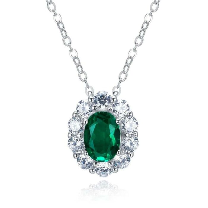 925 Silver Lab-Created Emerald Drop Necklace - Model ZHFN0006 - Image 1