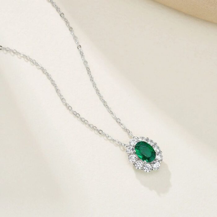 925 Silver Lab-Created Emerald Drop Necklace - Model ZHFN0006 - Image 3