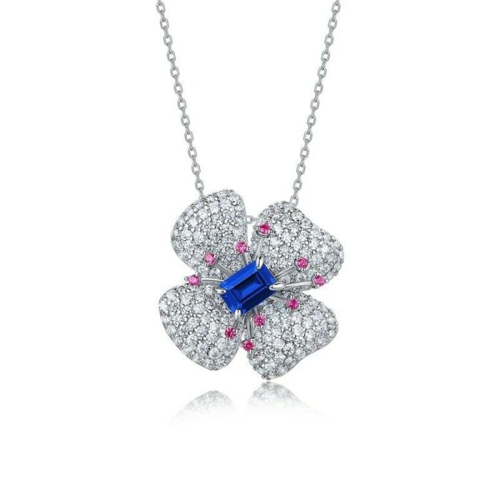 925 Silver Lab-Created Blue Sapphire Necklace - Model ZHFP0008B - Image 1