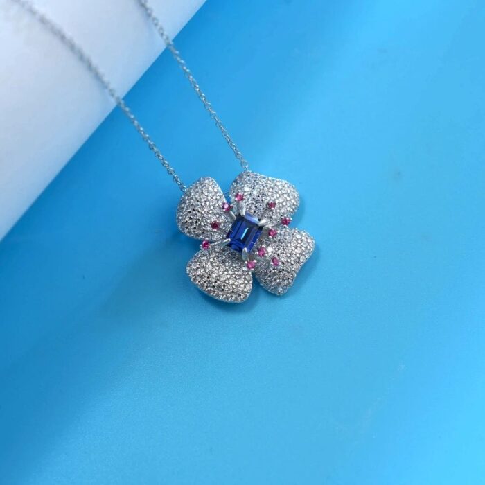 925 Silver Lab-Created Blue Sapphire Necklace - Model ZHFP0008B - Image 2
