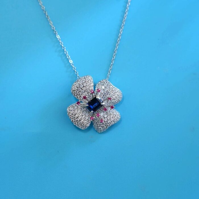 925 Silver Lab-Created Blue Sapphire Necklace - Model ZHFP0008B - Image 3