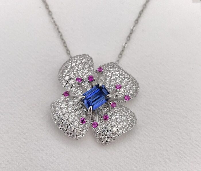 925 Silver Lab-Created Blue Sapphire Necklace - Model ZHFP0008B - Image 6
