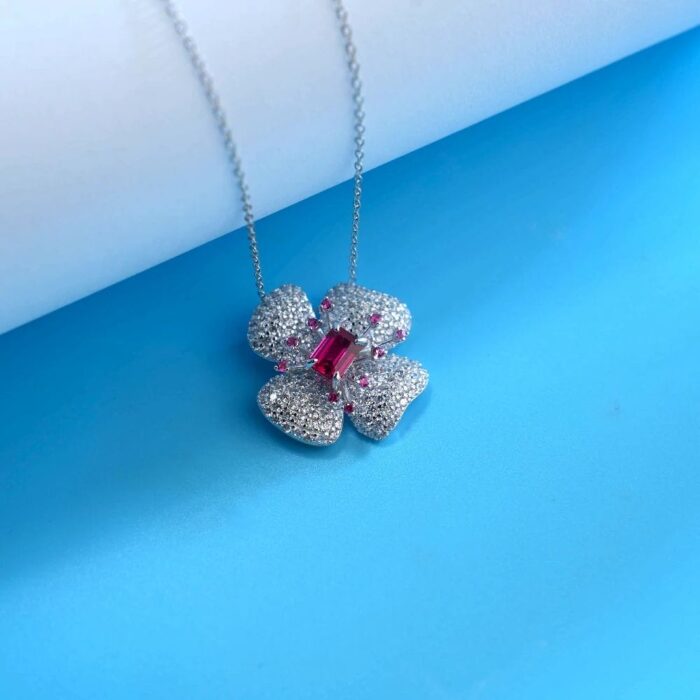 925 Silver Cultured Ruby Necklace ZHFP0008R - Image 3