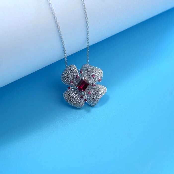925 Silver Cultured Ruby Necklace ZHFP0008R - Image 4