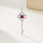 925 Silver Lab-Created Ruby Key Necklace - Model ZHFP0137R - Image 2