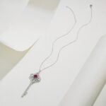 925 Silver Lab-Created Ruby Key Necklace - Model ZHFP0137R - Image 5