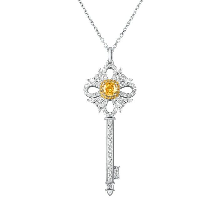 925 Silver Cubic Zirconia Yellow Necklace ZHFP0137Y - Image 1
