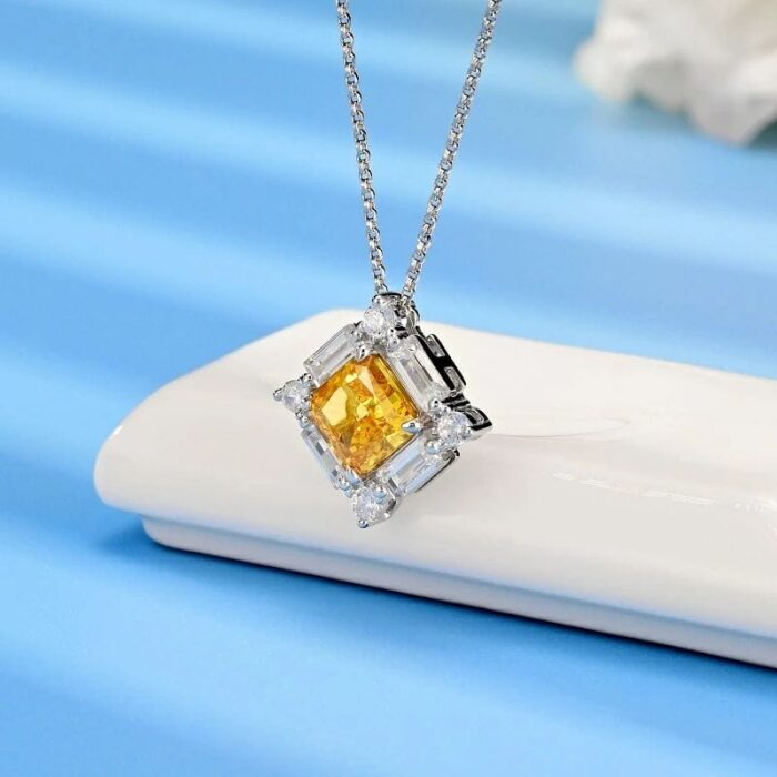 925 Silver Cubic Zirconia Yellow Necklace ZHFP0591Y - Image 2
