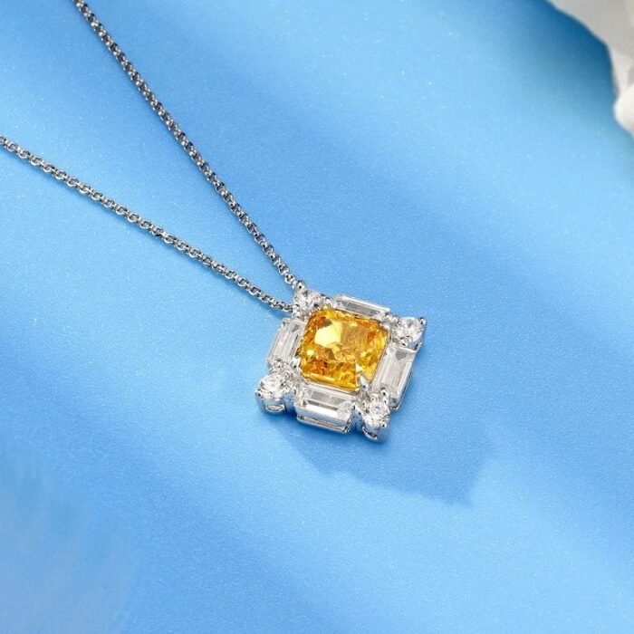 925 Silver Cubic Zirconia Yellow Necklace ZHFP0591Y - Image 3