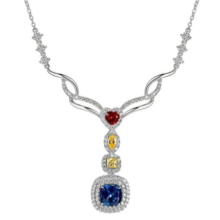 925 Silver Lab-Created Blue Sapphire Necklace - Model ZHF-P0864B