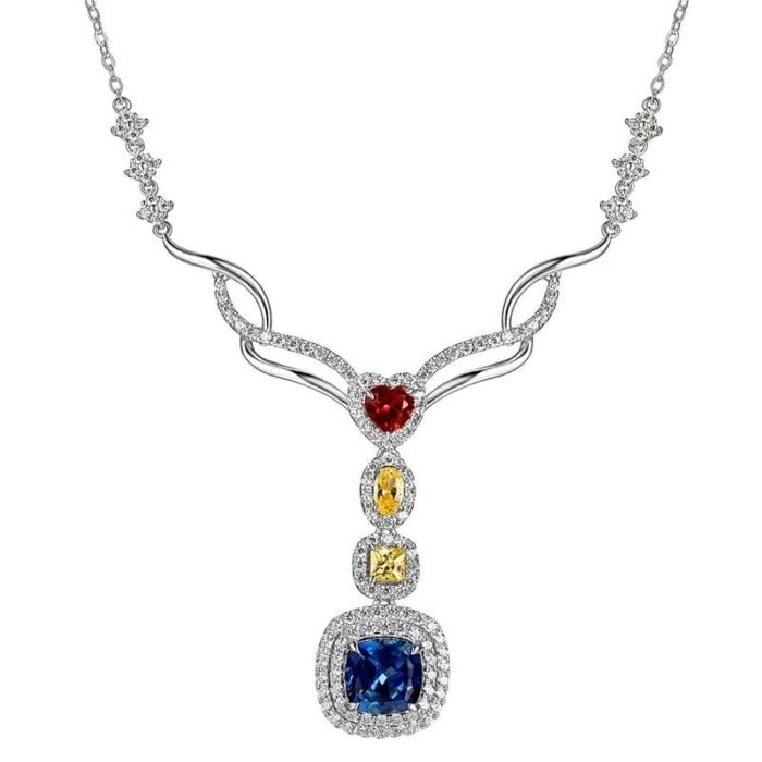 925 Silver Lab-Created Blue Sapphire Necklace - Model ZHF-P0864B - Image 1