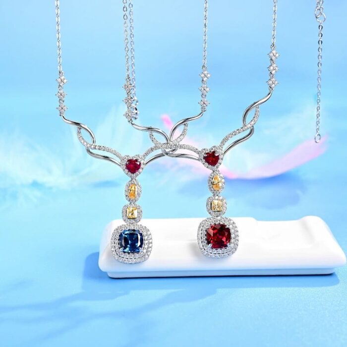 925 Silver Lab-Created Blue Sapphire Necklace - Model ZHF-P0864B - Image 2