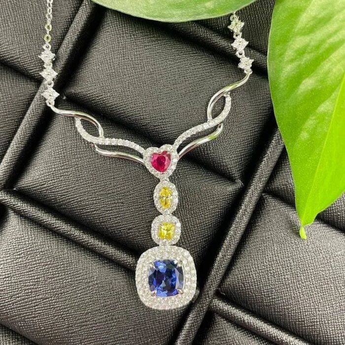 925 Silver Lab-Created Blue Sapphire Necklace - Model ZHF-P0864B - Image 3