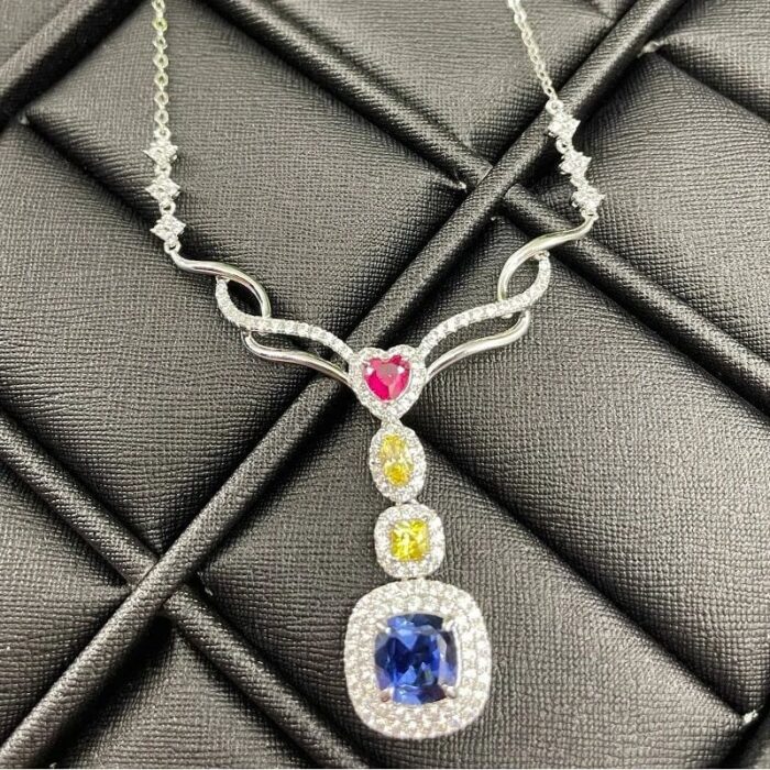 925 Silver Lab-Created Blue Sapphire Necklace - Model ZHF-P0864B - Image 4