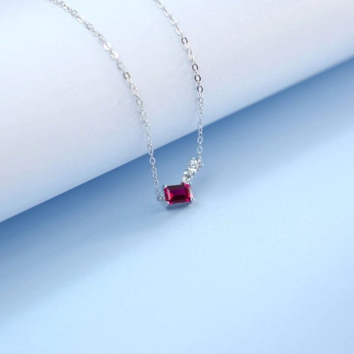 925 Silver Lab-Created Ruby Necklace - Model ZHF-P5508R - Image 4